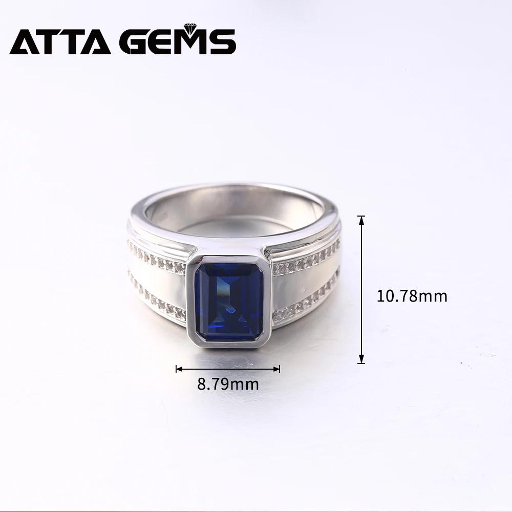 Blue Sapphire Sterling Silver Rings for Men Unisex Design Women's Wedding Band Created Sapphrie Faced S925 Classic Ring | Украшения и