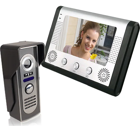 Home Video Door Phone Intercom - 7 Inch Color LCD Handsfree Monitor and Color Doorbell