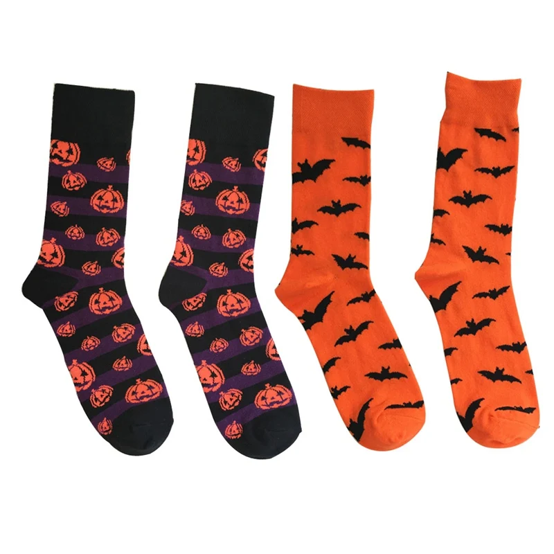 Bats Pumpkin Cartoon Socks Men Knee-High Socks Halloween Cosplay Cotton Crew Socks Spring Autumn Casual Socks