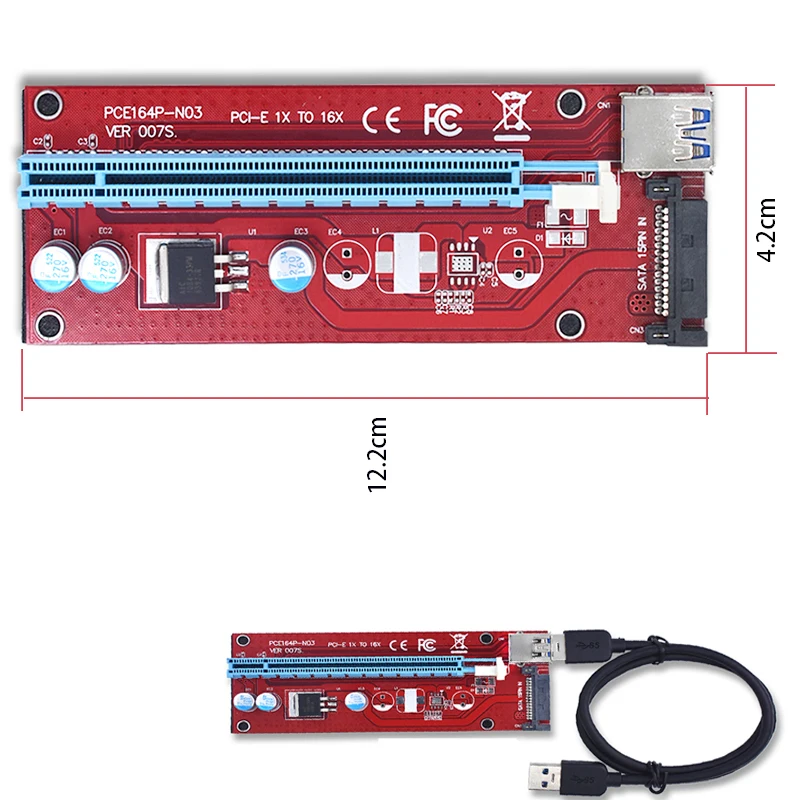 USB3.0 PCIE 16X 1X Видеокарта адаптер Riser card с USB удлинительным кабелем 60 см SATA 15pin вход питания для pc BTC Mining