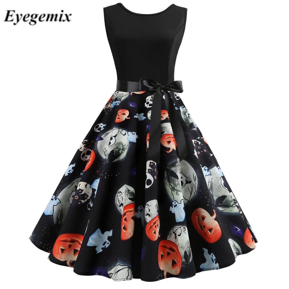 Черепа тыквы с принтом Хэллоуин платье 2021 летнее 50-х 60-х халаты винтажное пинап