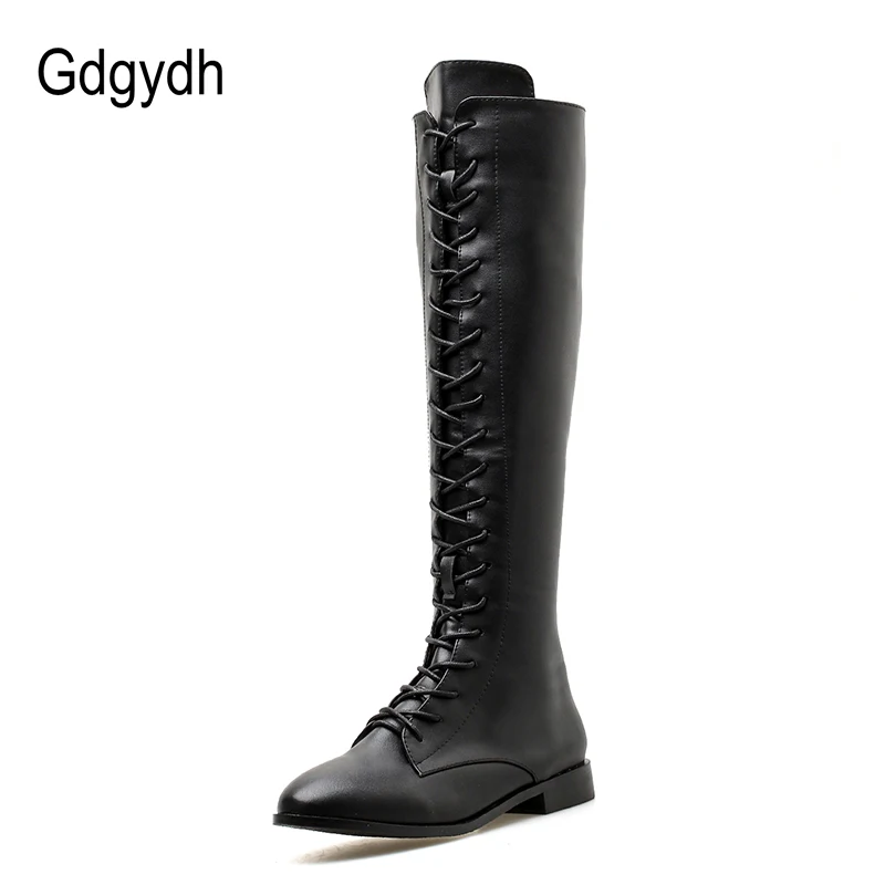 Женские кожаные сапоги Gdgydh на квадратном каблуке со шнуровкой осень платформе