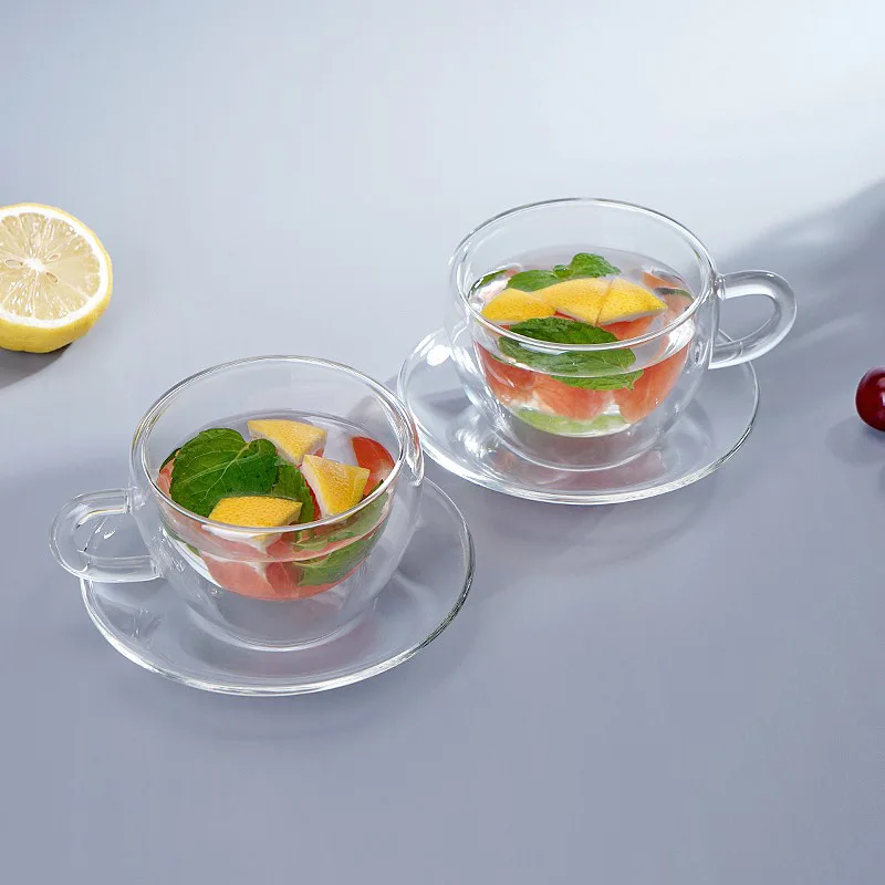 Чашка с блюдцем и двойным стеклом 150 мл 200 ручкой чайной кружкой двойная кофейная