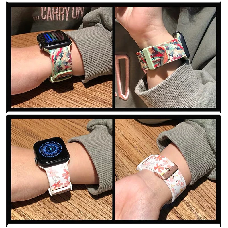 Граффити стиль силиконовый мягкий ремешок для Apple Watch 1 2 3 4 5 ремешок 38 мм 40 мм 42 мм 44 мм ремешок SmartWatch спортивный силиконовый наручный браслет