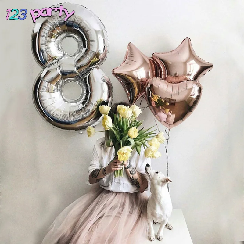 40 дюймовый светодиод Золотое серебряное число Фольга воздушные шары цифры День