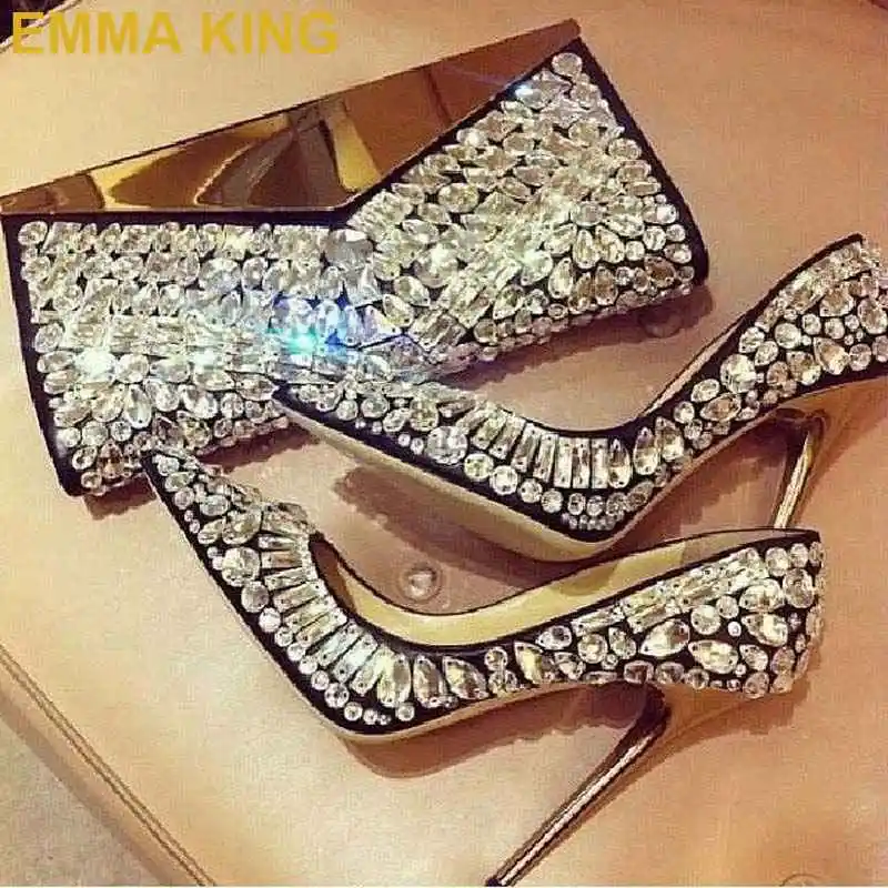 

Luxury Crystal Embellished Bridal Wedding Shoes High Heels Gold Metal Heel Women Pumps Sexy Heels Fashion Women's Stiletto Shoes