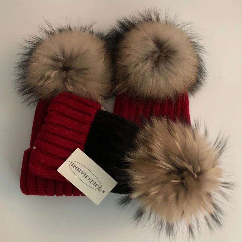 Модные шапочки из натурального Лисьего меха норки pompoms15 см облегающие шапки для