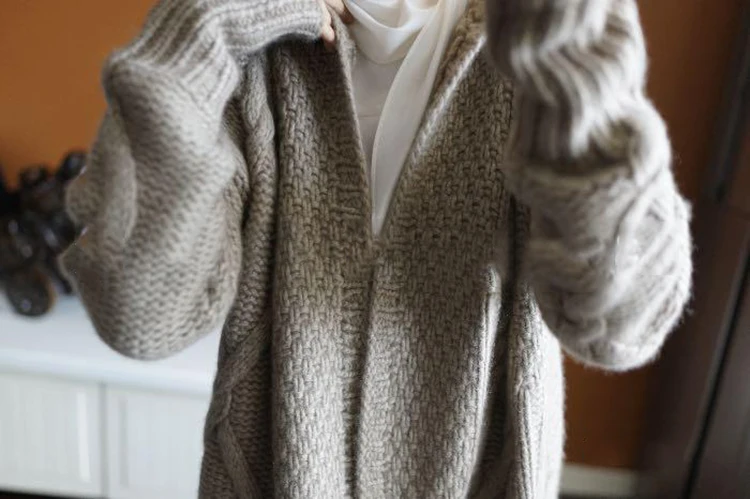 Woman cashmere cardigan and Hoodie Autumn winter 2019 New Casual Knitted Long Cardigan With A Hood Female Coat |