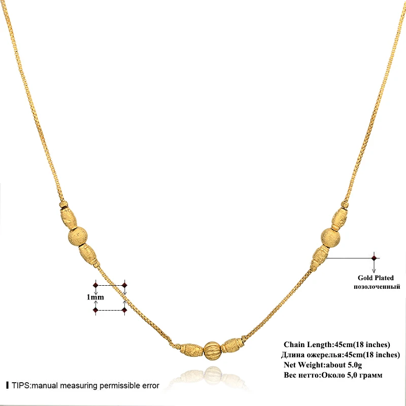Vintage Beads Necklace 1mm Box Chain Gold color Clavicle For Women Jewelry Gift Collier |