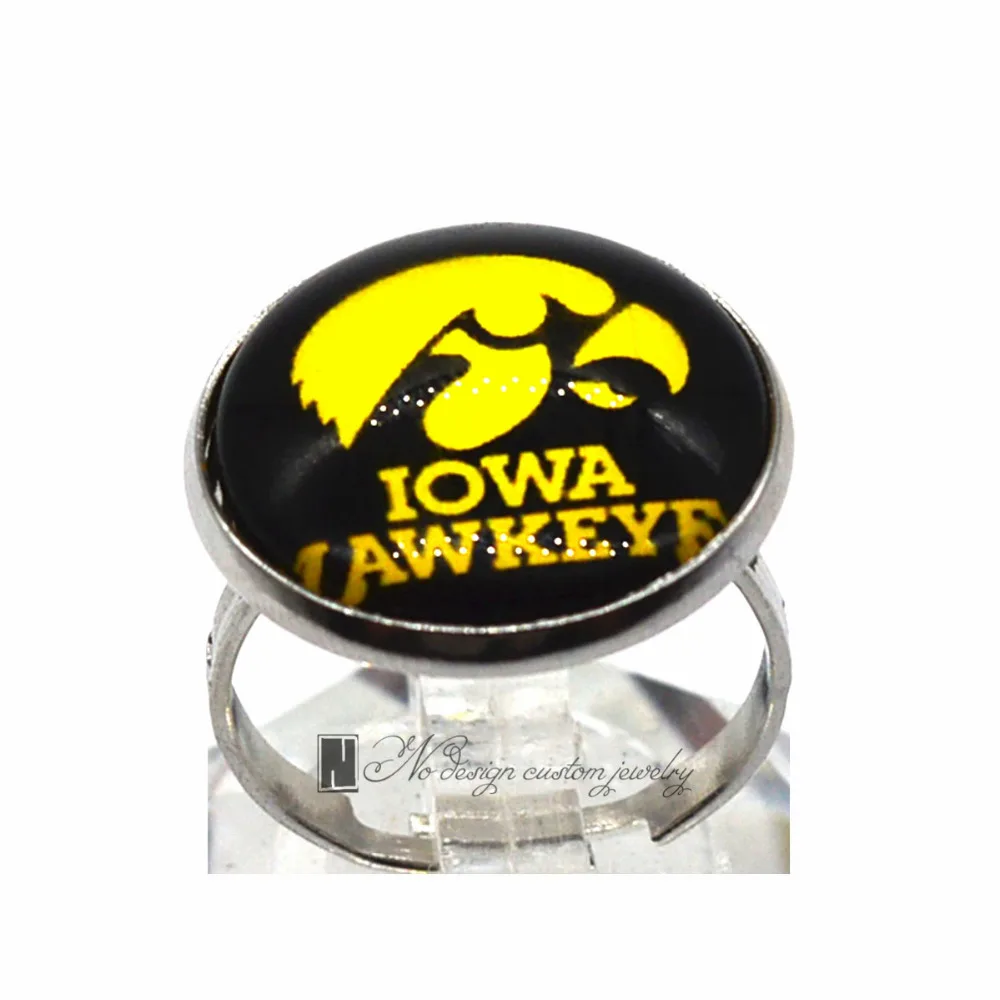 Кольцо Университет Айовы Hawkeye NCAA амулеты Круглый купол стеклянный посеребренный
