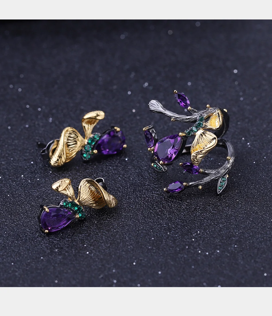 Женские серьги с натуральным аметистом, 2.60Ct, 925 пробы, серебро, ручная работа, Бабочка, драгоценный камень, серьги-гвоздики, ювелирное изделие