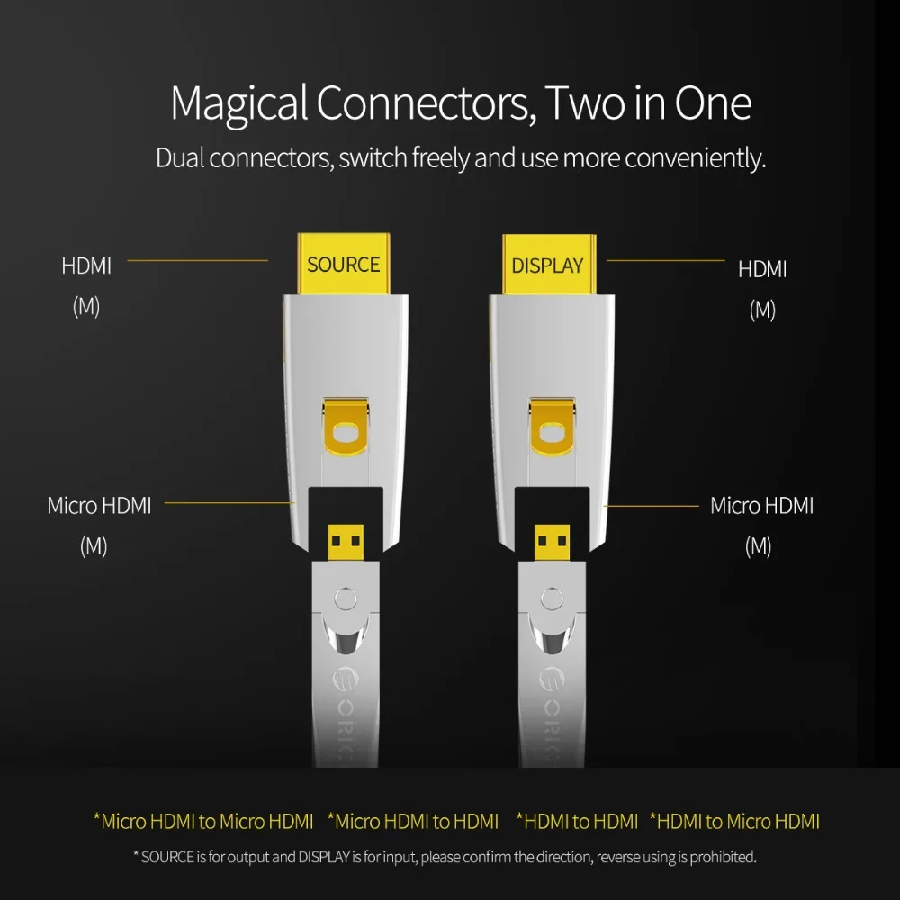 Кабель ORICO HDMI к / Micro 4K 60 Гц 18 Гбит/с переключатель 2 в 1 кабель HDMI2.0 для телевизора ПК