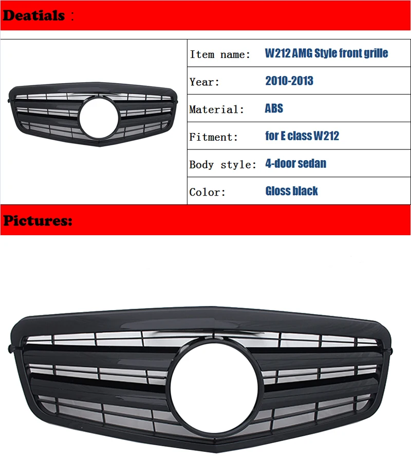 W212 AMG решетка передний капот Гриль для Mercedes E class W212 pre-рестайлинг 2010-2013 4-дверный седан гоночный автомобиль решетка сетки