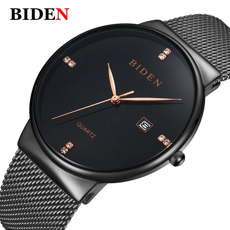 

BIDEN Brand Simple Watches Men Fashion Casual Business Quartz Watch Man Mesh Milanese Loop Strap Date Clock Relogio Masculino