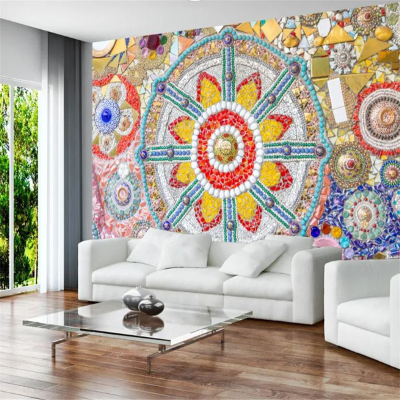 

custom wallpaper for walls 3 d european vintage Bohemian jade mosaic textured wallpaper modern living room decor wall mural