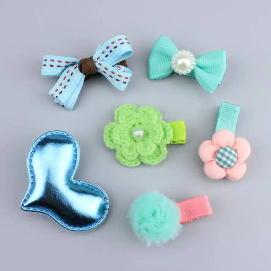 6PC/lot 18styles Baby Girl Kids Hair Accessories Bling Star Balls Crown Bowknot 3D Butterfly Clip Fabric Love | Детская одежда и