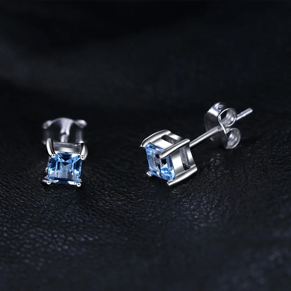 Jewelrypalace квадратный 0.7ct Природный Голубой топаз Серьги натуральная 925 серебро Серьги-гвоздики для Для женщин Красивые ювелирные изделия подарок