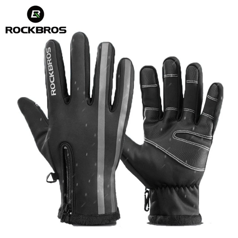 ROCKBROS сенсорный экран зимние мотоциклетные перчатки тепловой ветрозащитный теплые перчатки противоскользящие велосипедные перчатки для мужчин и женщин