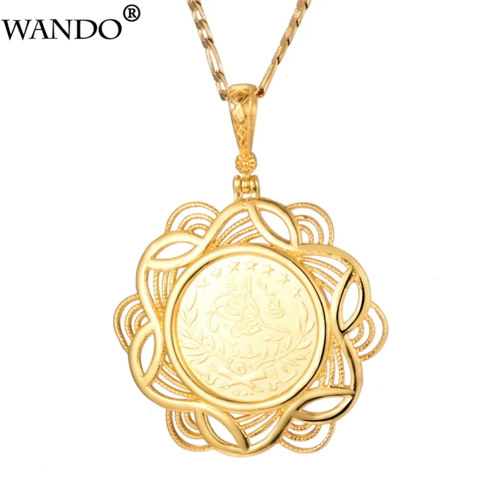 

WANDO Turkey Coin Necklace For Men Gold Color Copper Arab Jewelry Turks New Couple Pendant Chain Turkish Ancient Gift 4.7cm