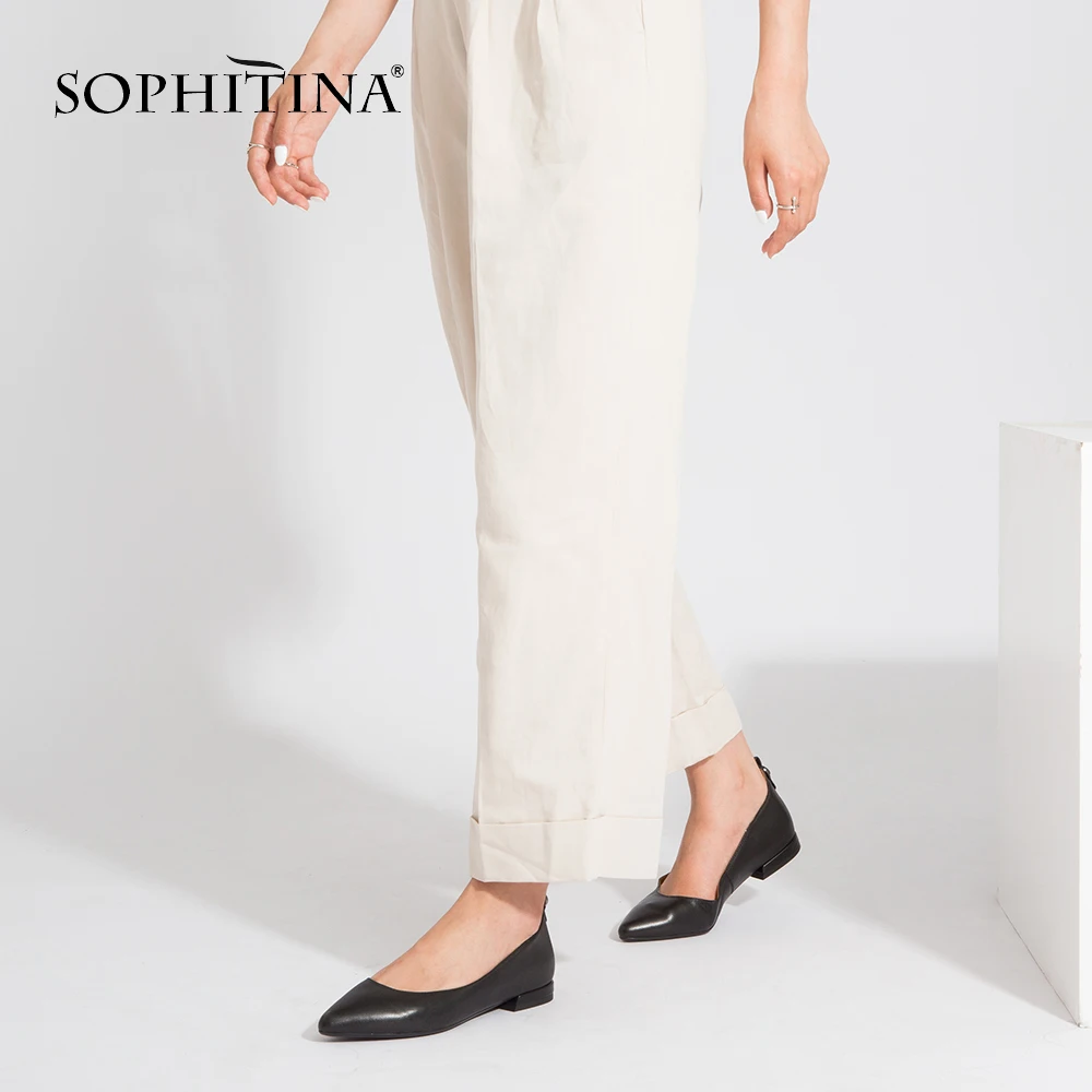 

SOPHITINA Women's Handmade Flats Pointed Toe Slip On Career Autumn Black Patent Leather Shoes Shallow Lady New Fashion Flats P14