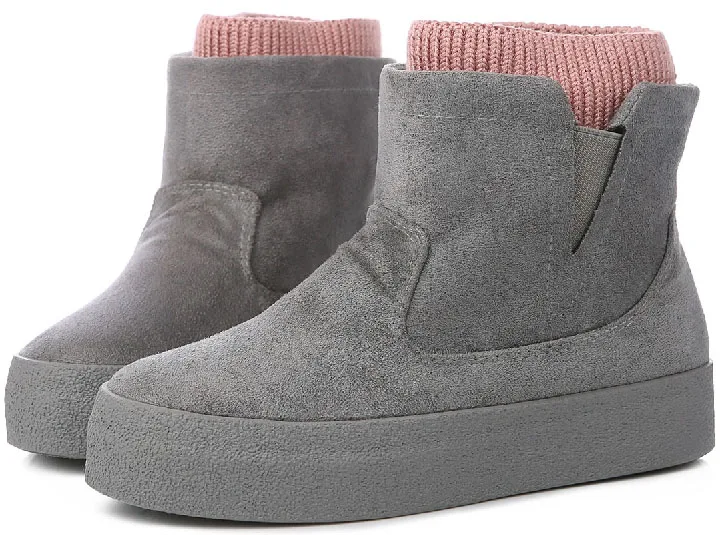 Gray Зимние ботинки; Botas Mujer; Новинка года; женские ботинки; Модные ботильоны из флока на высоком каблуке и платформе; сезон весна-осень - Цвет: Gray