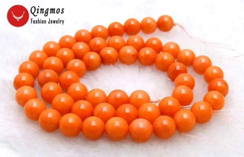 

Qingmos 7-8mm Orange Round Natural Coral Loose Beads for Jewelry Making Necklace Bracelet Loose Strand 15" Fine Jewelry-los661