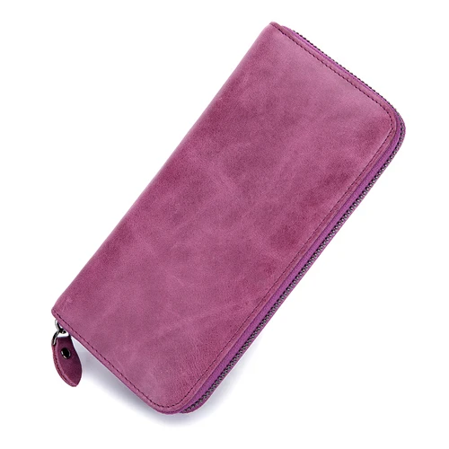 Purple Первый слой из воловьей кожи, кожаный женский кошелек на молнии, гарантия, Новое поступление, натуральная кожа, вощеная кожа, винтажные женские кошельки - Цвет: Purple