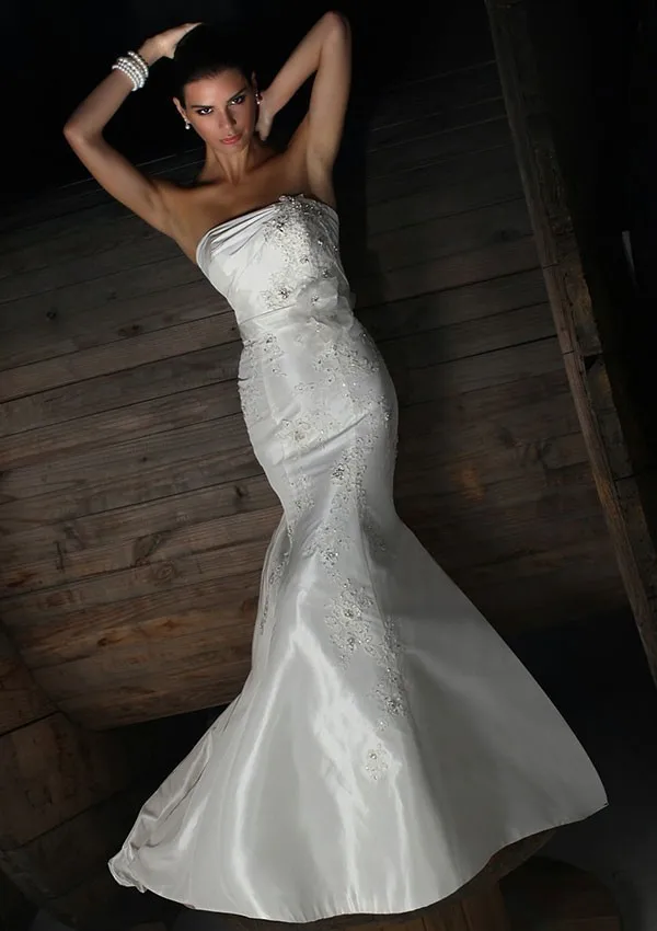 2015 New Rushed Wedding Dress Bridal Gown Free Shipping Quality Mermaid Beaded Appliqued Taffeta Chapel Trailing Dresses | Свадьбы и