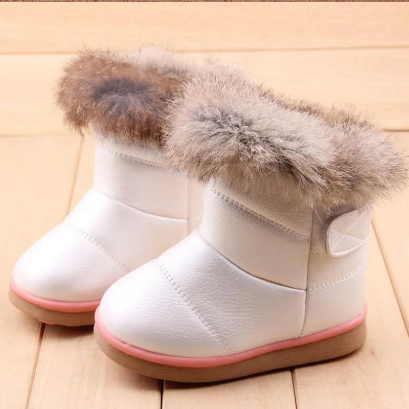new white Толстая зимняя детская обувь для девочек на плоской подошве из искусственной кожи; Высокие Детские кроссовки; обувь для маленьких девочек; ботинки с искусственным мехом; спортивная детская обувь - Цвет: new white