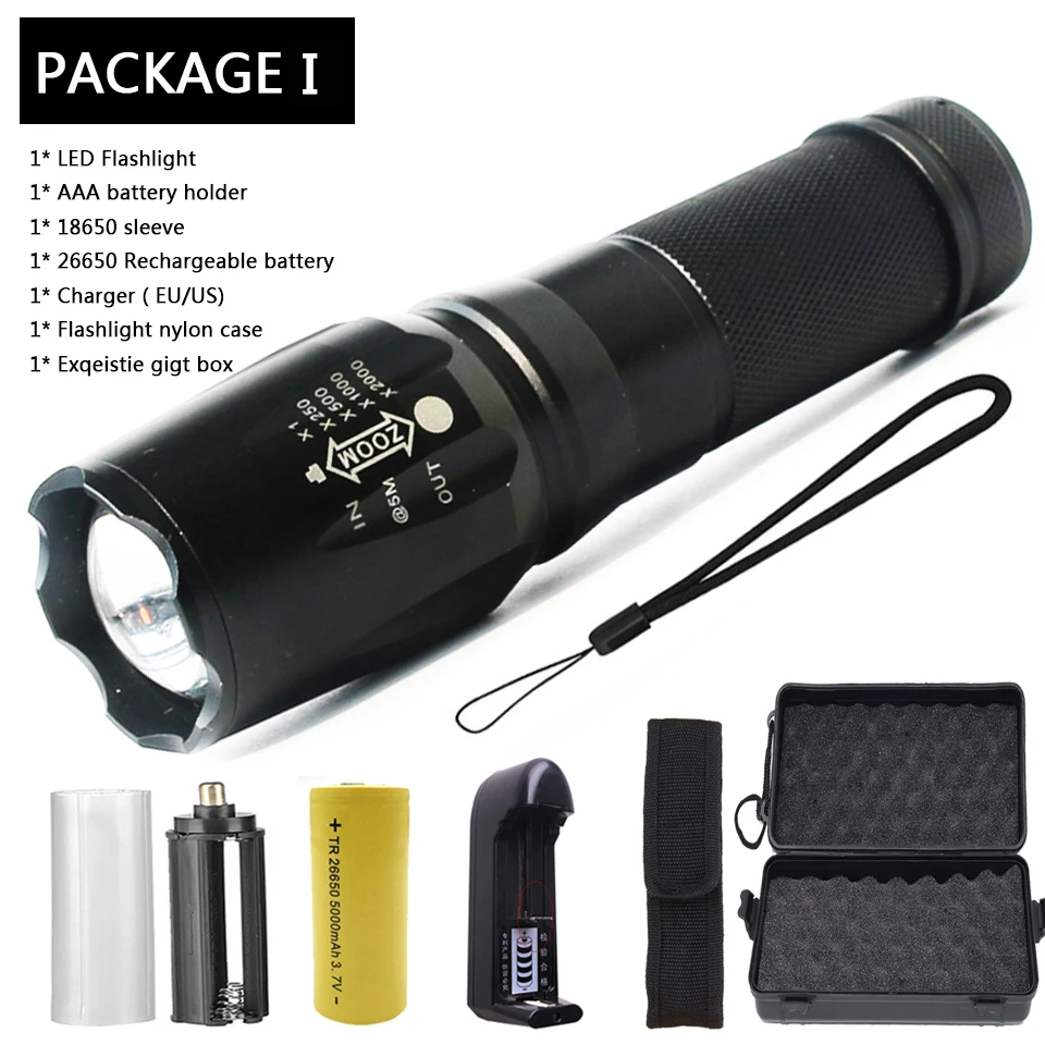 Package I Ультра яркий CREE XLamp XHP70.2 3200LM светодиодный фонарик водонепроницаемый масштабируемый светильник 18650 или 26650 перезаряжаемый аккумулятор - Испускаемый цвет: Package I