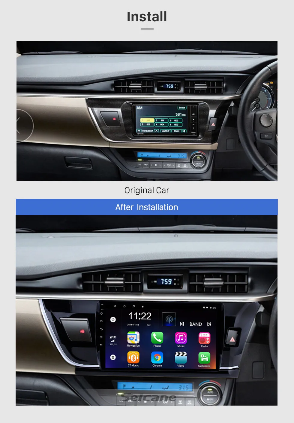 Seicane Автомобильный GPS; Мультимедийный проигрыватель радио для Toyota Corolla RHD 10," Android 8,1 2Din Wifi bluetooth-гарнитура поддержка RDS