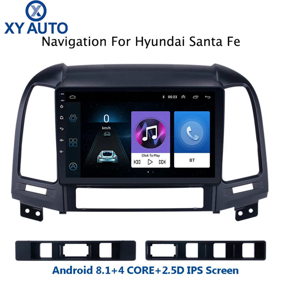 9 дюймов 2.5D ips Закаленное HD мультисенсорный экран Android8.1 NAVI для hyundai Santa Fe 2005-2012 с Bluetooth USB wifi SWC