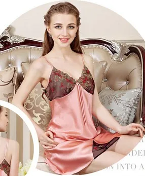 Шелковая шелковая атласная сексуальная женская ночная рубашка с глубоким