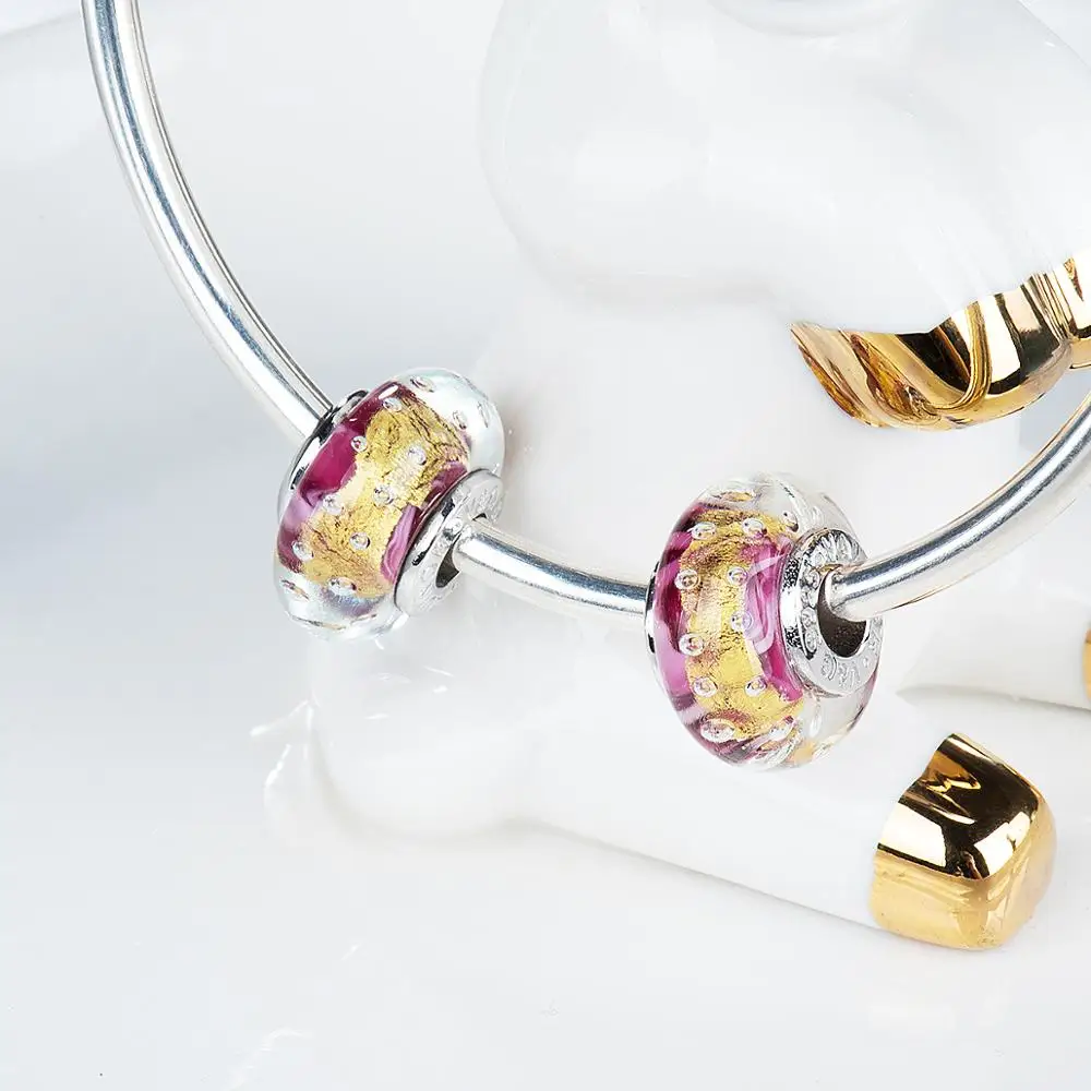 Браслет женский из серебра 925 пробы с пузырьками золотой фольги|charm 925|charm sterlingcharm