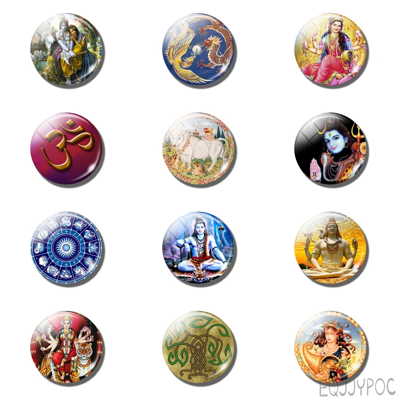 

12pcs Krishna Radha 30MM 25MM Fridge Magnet Om Sign Yoga Amulet Religious Glass Dome Note Holder Magnetic Refrigerator Stickers