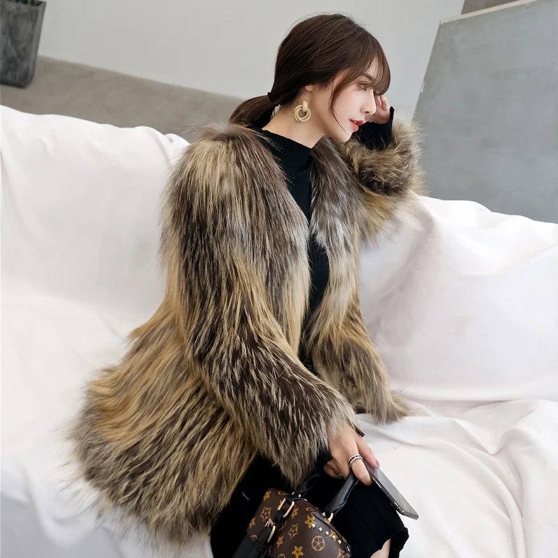 

2019 autumn and winter new imported long gold island fox fur woven fur coat female fashion anti-season clearance specials