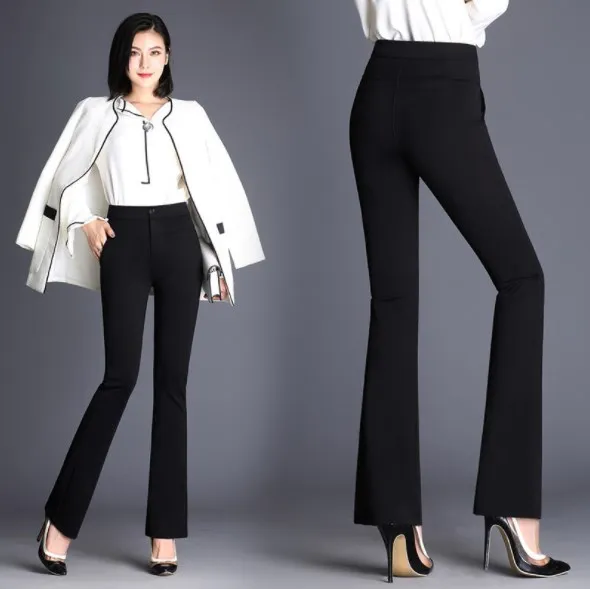 

Ladies Black Blue Business Casual Long Flare Pants Women High Waist Office Pants Womens Stretch Slim Trouser Plus Size Clothing