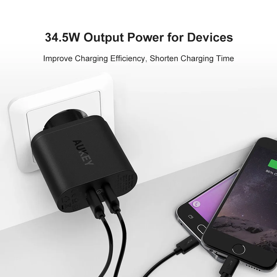 AUKEY Quick Charge 3.0 USB Phone Charger Travel Fast Wall for Samsung S9 S8 iPhone 8 X plus iPad Xiaomi power bank | Мобильные