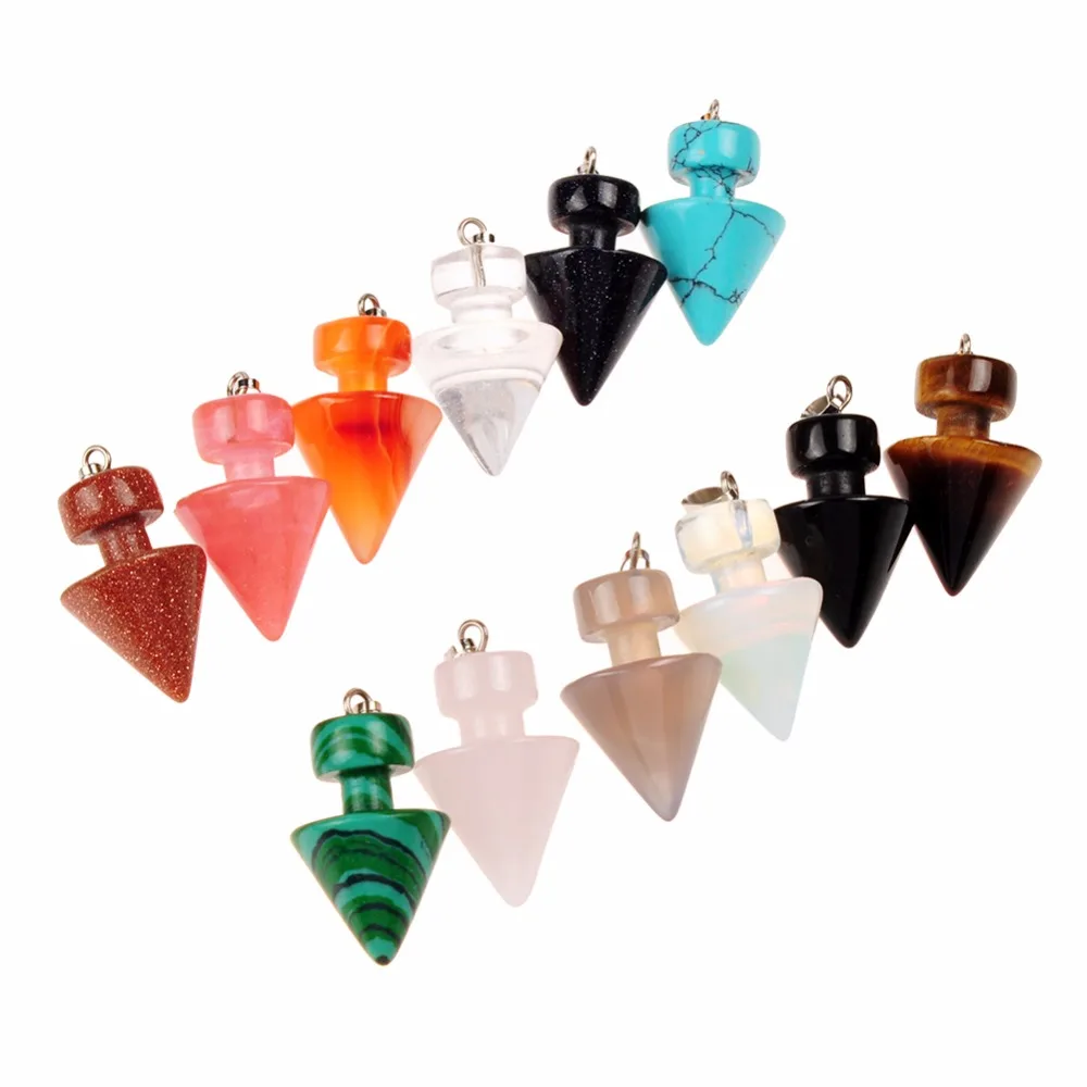 

Druzy Chakras Mixed Natural Healing Reiki Stones Pendulum Circular Cone Charms Pendants for Jewelry Making 12pcs/lot Wholesale