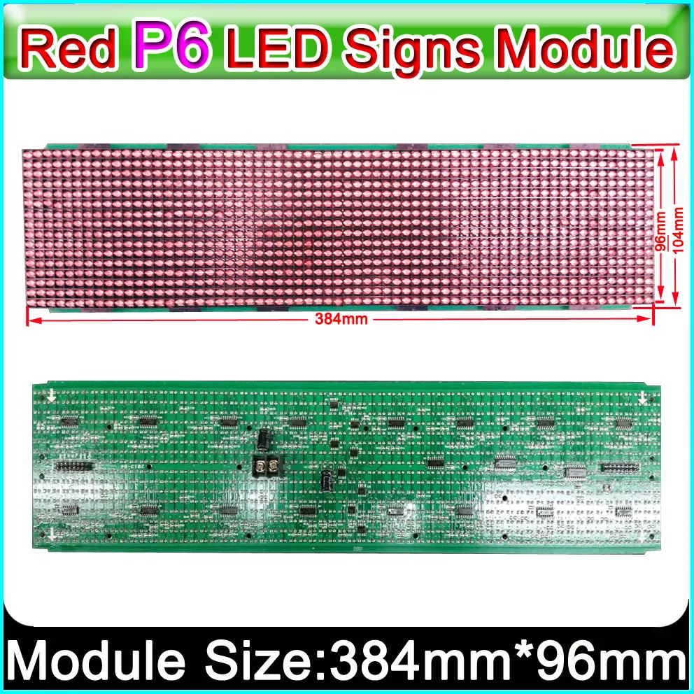 DIP 346 P6 red color semi-outdoor car or bus led sign modules 384*96mm, LED scroll information sign,car led message
