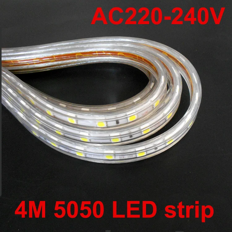 4 м/компл. водонепроницаемая светодиодная лента 220 В 5050 SMD 60 Светодиодная гибкая