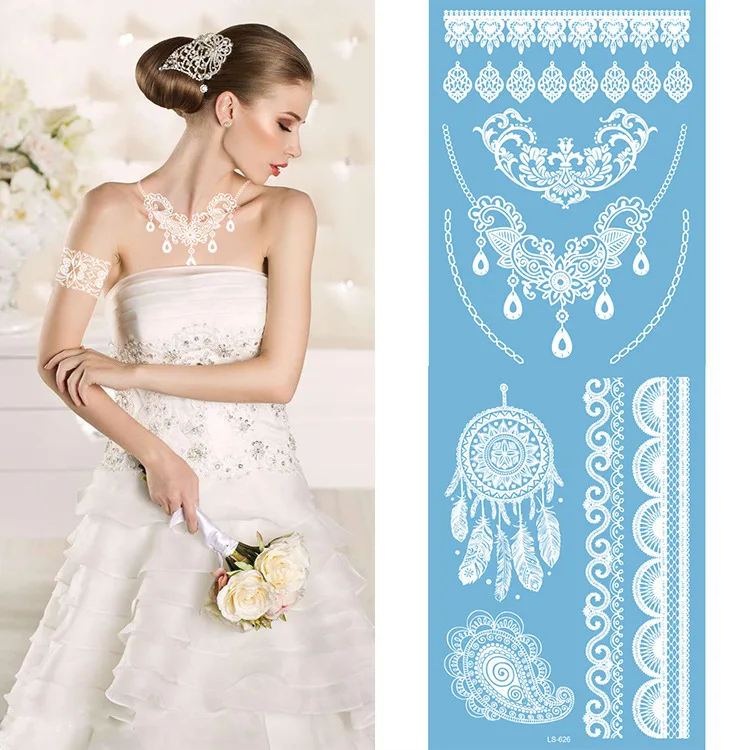 Водостойкие Временные татуировки 32 шт. белые на руку цветок искусственная тату