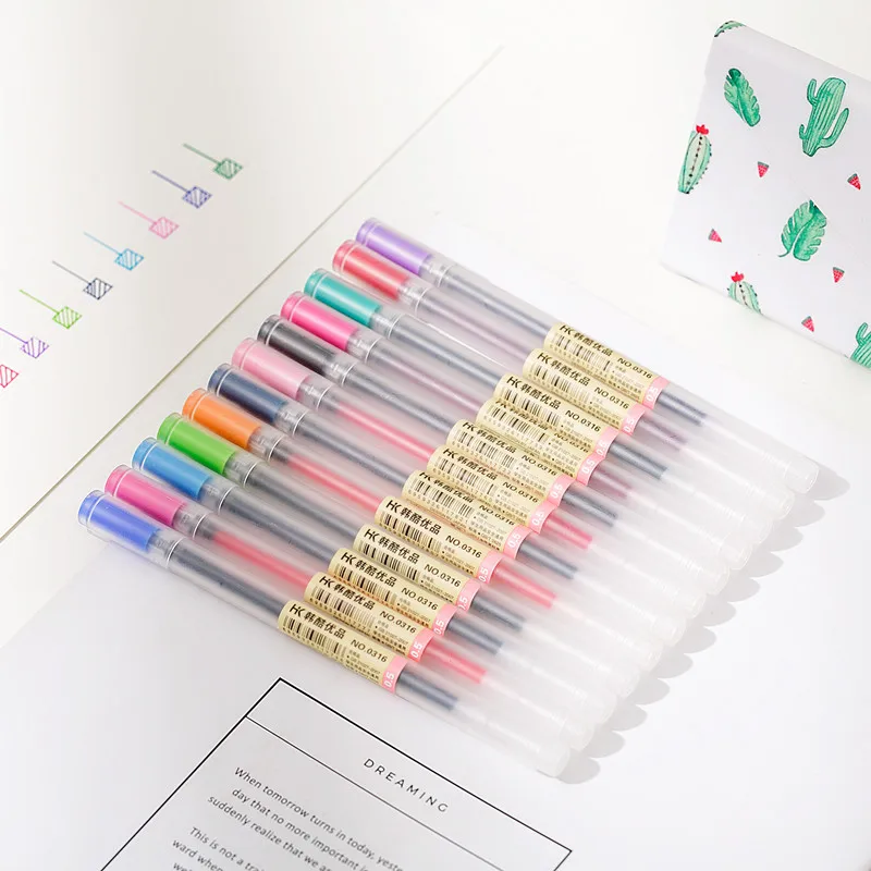 

12 Pcs/lot Colorfule Ink Pen Papelaria 0.5mm Gel Pen Maker Pen Material Escola Korean Stationery School Supplies Office Supply