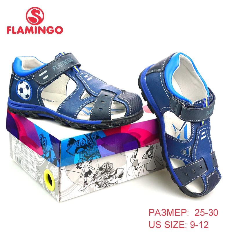 

FLAMINGO New Football decoration Spring& Summer Hook& Loop Casual Sandals Leather Insole Outdoor Shoe for boy 81S-XY-0787