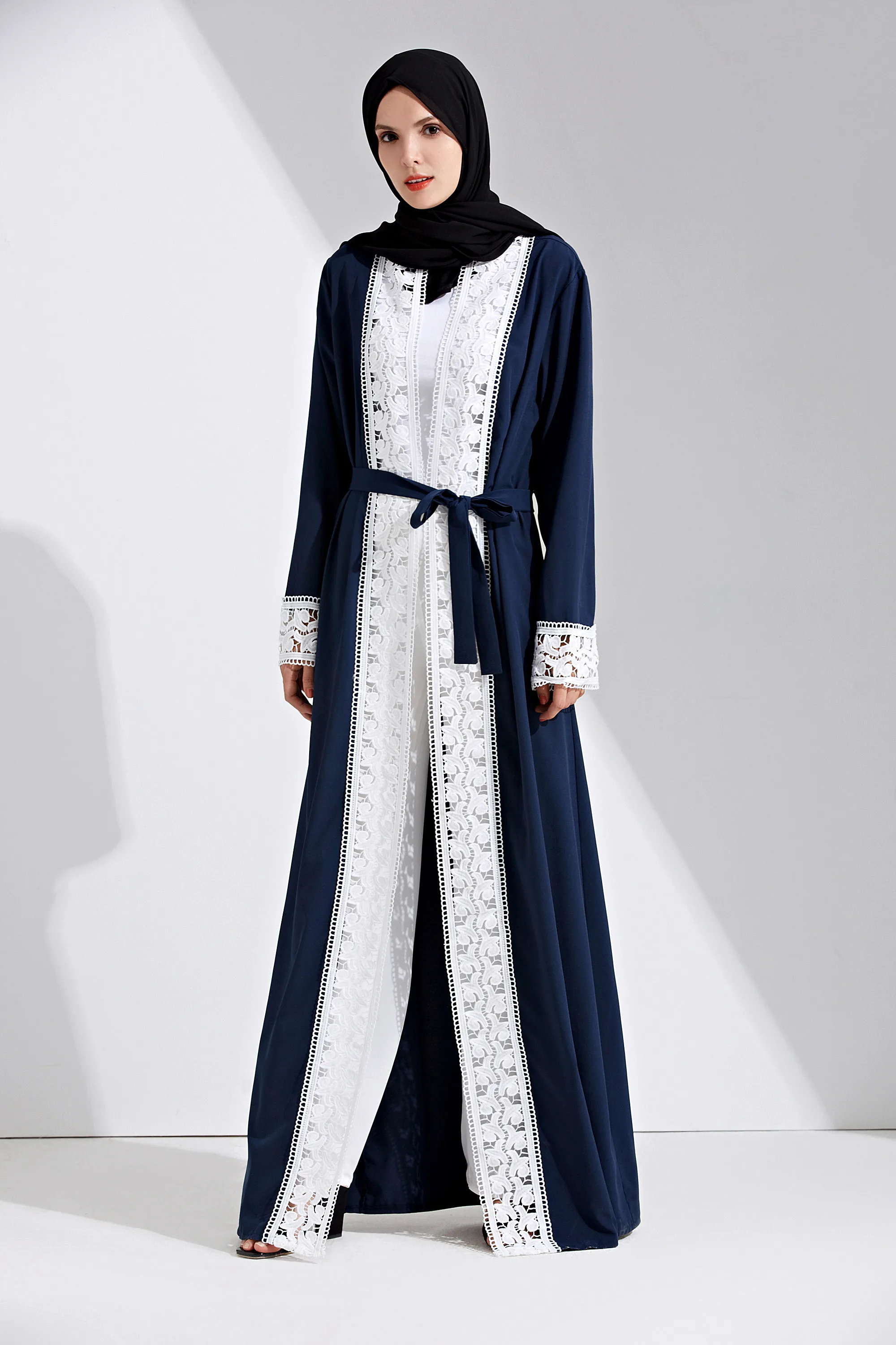 Женское мусульманское платье абайя кардиган кружевное лоскутное Caftan Dubai женская