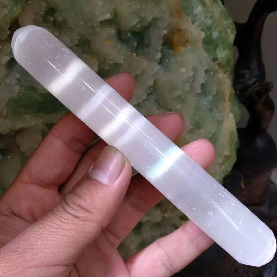 

Natural Gypsum Stone Staff Crystal Wand Quartz Points Healing Reiki Magic Wizard