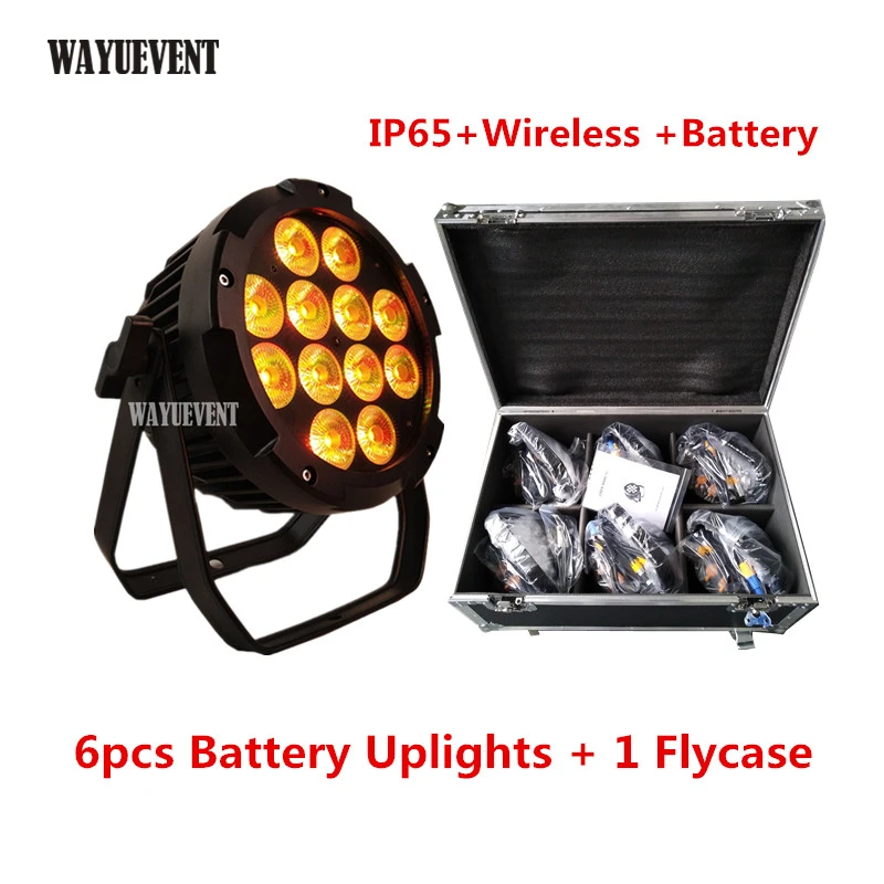 6 шт./лот flycase IP65 батарея мощность СВЕТОДИОДНЫЙ беспроводной DMX Par свет 12x18 Вт RGBWA UV