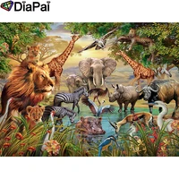 diapai 5d diy diamond painting 100 full squareround drill lion elephant diamond embroidery cross stitch 3d decor a21619