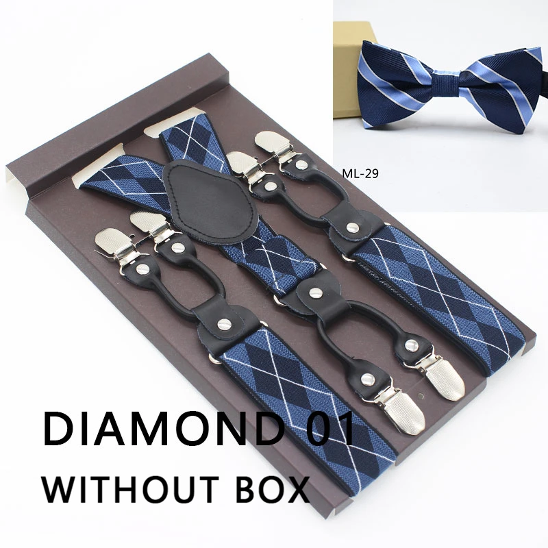 DIAMOND 01 Мужские подтяжки набор новые подтяжки с галстуком-бабочкой винтажные повседневные 6 зажимов подтяжки брюки ремень подарок для отца/мужчины - Цвет: DIAMOND 01
