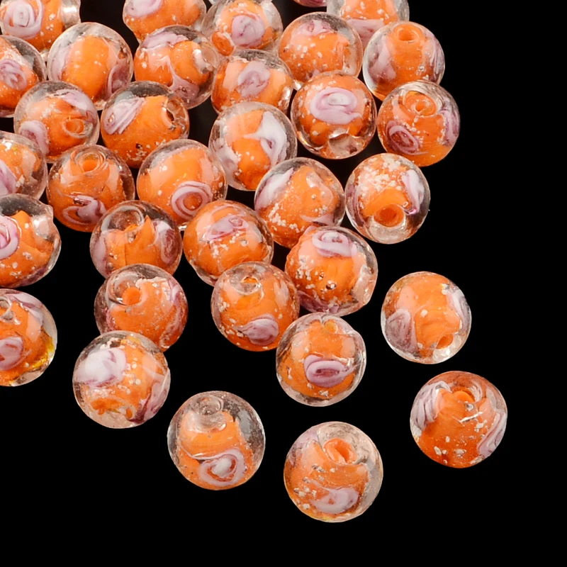 Pandahall 100 шт Смешанные Цвет ручной световой Внутренний Цветочные бусины Круглые бусины Изготовление Бижутерии для ожерелья, 8/10/12 мм